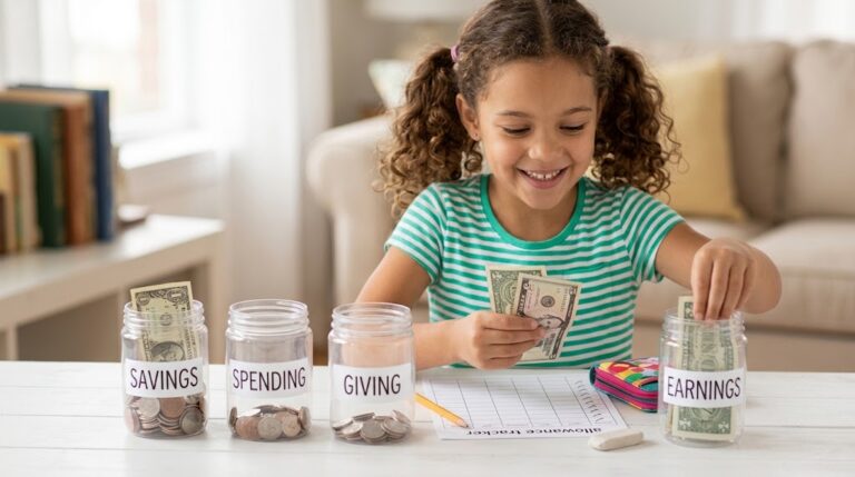 child saving money in jars