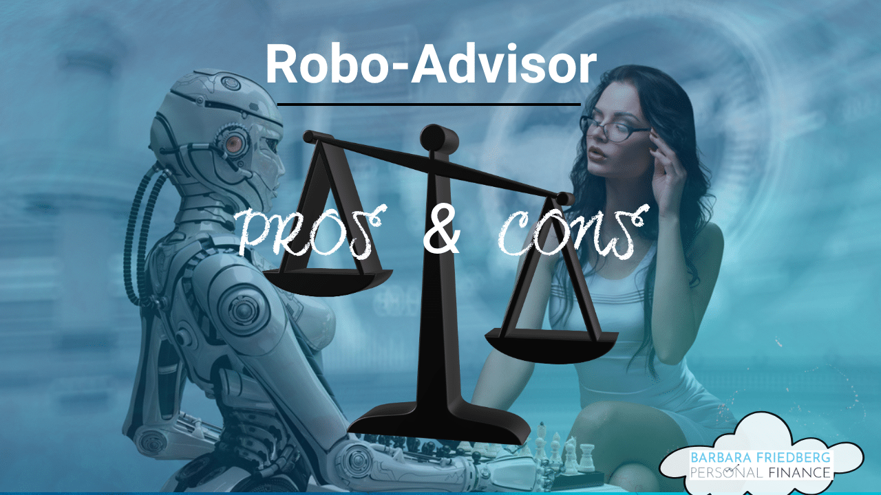 robo advisor pros and cons with robot and scale image