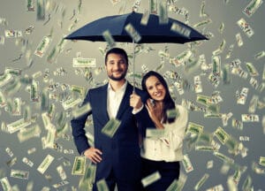 raining money on couple